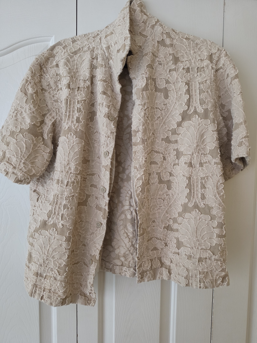 Zara Beige Floral Short Sleeve Shirt Medium Size